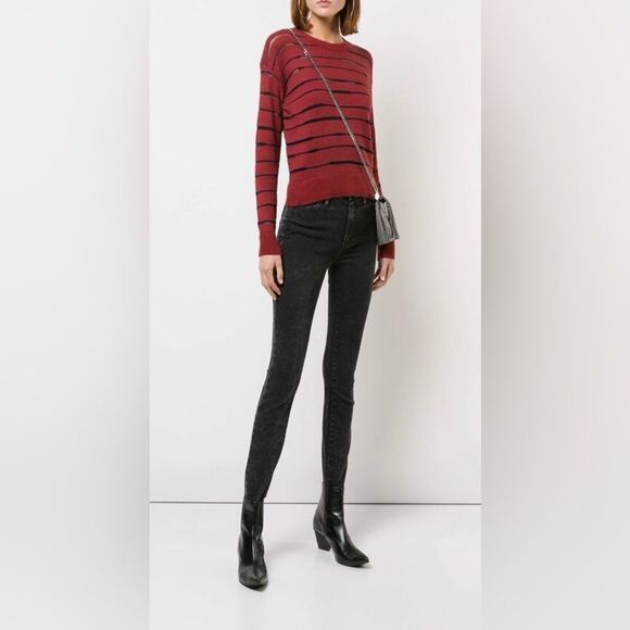 Rag & Bone Women’s Size Medium Red Blue Striped Penn Burgundy Crewneck Sweater - Picture 3 of 14